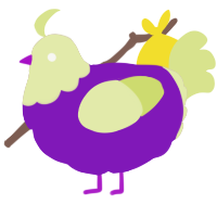 A violet and lemon chicken with a head pattern