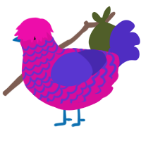 A fuchsia and indigo chicken with a lace pattern