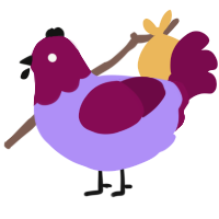 A lilac and wine chicken with a head pattern