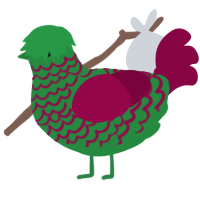 A viridian and maroon chicken with a lace pattern
