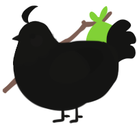 A black chicken with a head pattern