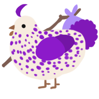 A cream and violet chicken with a speckle pattern
