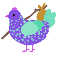 A blurple and mint chicken with a speckle pattern