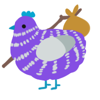 A blurple and silver chicken with a bar pattern
