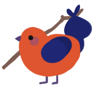 A vermilion and navy chicken