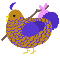 A ochre and indigo chicken with a lace pattern