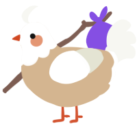 A beige and white chicken with a head pattern