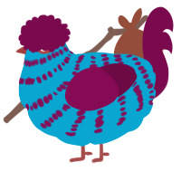 A cerulean and wine chicken with a bar pattern