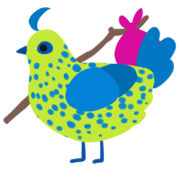 A lime and sapphire chicken with a speckle pattern