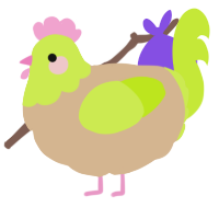 A beige and lime chicken with a head pattern