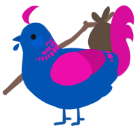 A ultramarine and fuchsia chicken with a neck-band pattern