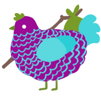A plum and aqua chicken with a lace pattern