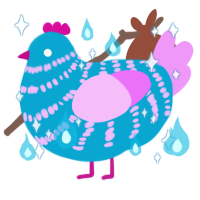 Emerald, a cerulean and lavender chicken with a bar pattern