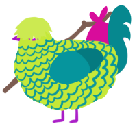 A lime and teal chicken with a lace pattern