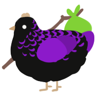 A black and violet chicken with a half-lace pattern