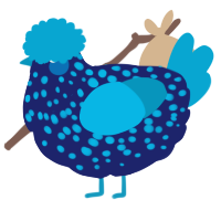 A navy and cerulean chicken with a speckle pattern