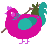 A fuchsia and turquoise chicken with a neck-band pattern
