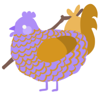 A lilac and ochre chicken with a lace pattern