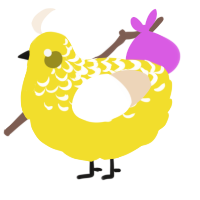 A yellow and cream chicken with a half-lace pattern