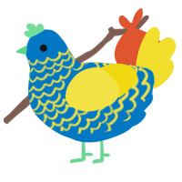 A sapphire and yellow chicken with a lace pattern