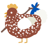 A russet and white chicken with a speckle pattern
