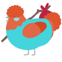 A aqua and vermilion chicken with a head pattern