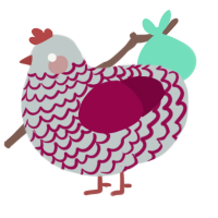A silver and maroon chicken with a lace pattern