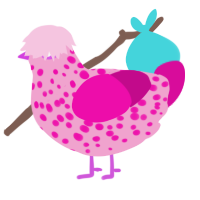 A pink and fuchsia chicken with a speckle pattern