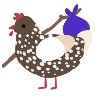 A bark and cream chicken with a speckle pattern