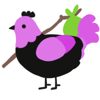 A black and orchid chicken with a head pattern