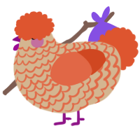 A beige and vermilion chicken with a lace pattern