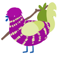 A plum and lemon chicken with a bar pattern