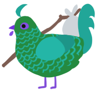 A viridian and turquoise chicken with a lace pattern