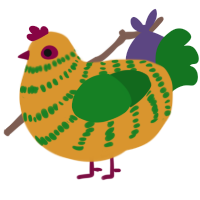 A orange and leaf chicken with a bar pattern