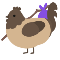 A beige and bark chicken with a head pattern