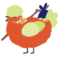 A vermilion and lemon chicken with a neck-speckle pattern