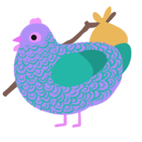 A lilac and turquoise chicken with a double-lace pattern