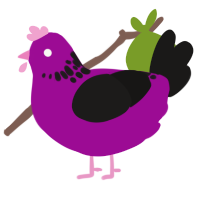 A plum and sable chicken with a neck-speckle pattern