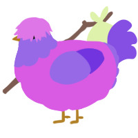 A orchid and blurple chicken with a head pattern