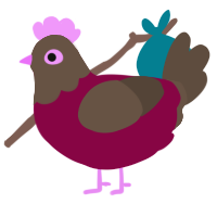 A maroon and bark chicken with a head pattern