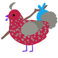 A crimson and ash chicken with a speckle pattern
