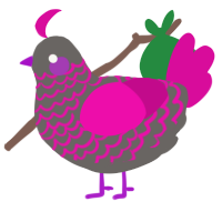 A grey and fuchsia chicken with a lace pattern