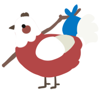 A red and white chicken with a head pattern