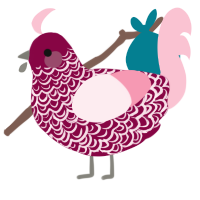 A maroon and rose chicken with a double-lace pattern
