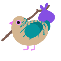 A beige and teal chicken with a half-bar pattern