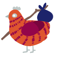 A vermilion and maroon chicken with a bar pattern