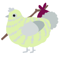 A apple and silver chicken with a bar pattern