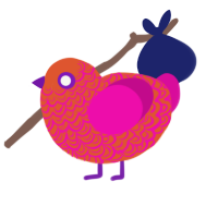 A vermilion and fuchsia chicken with a double-lace pattern
