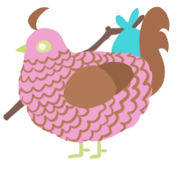 A pink and brown chicken with a lace pattern
