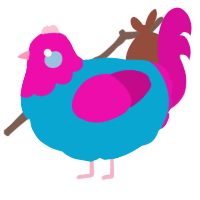 A cerulean and fuchsia chicken with a head pattern